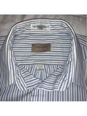 Men's Profilo Studio Striped Button Down Shirt Size 17 Blue/White